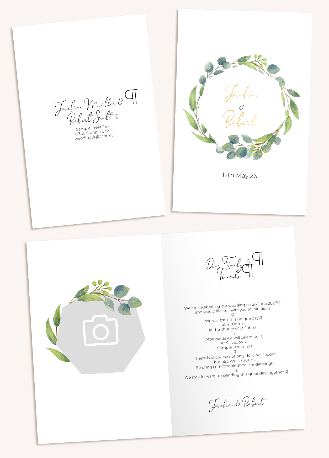 Fold Over Wedding Invitation with photo