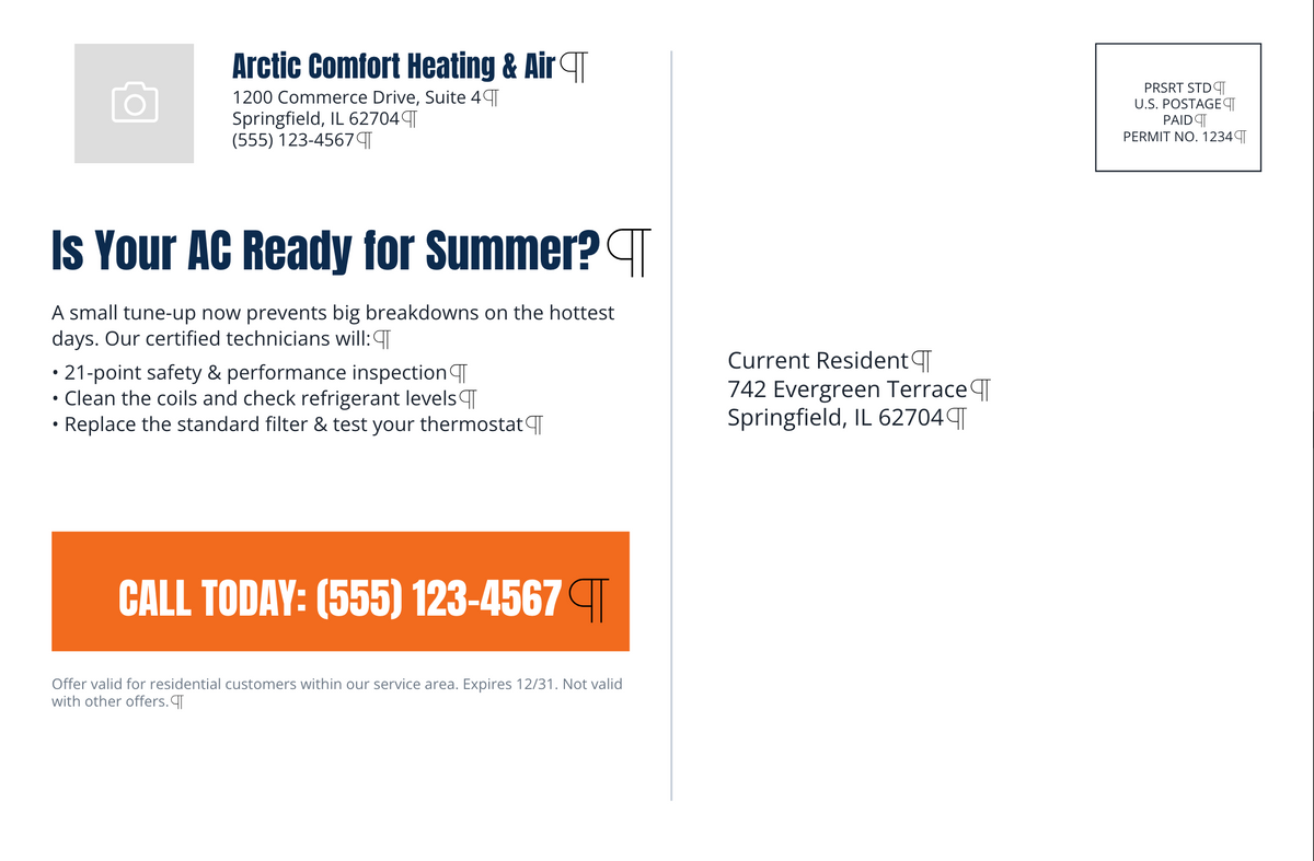 5.5 x 8.5 HVAC Direct Mail Postcard