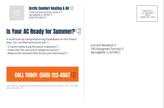 5.5 x 8.5 HVAC Direct Mail Postcard
